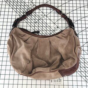 Large tan/grey suede Banana Republic shoulder bag purse